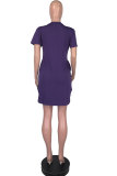 Fashion adult Street Pink Yellow Light Blue purple Cap Sleeve Short Sleeves O neck Pencil Dress Knee-Length Print Patchwork Leopard Pocket Dresses