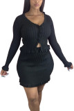 Fashion Casual adult Ma'am Solid Two Piece Suits A-line skirt Long Sleeve Two Pieces