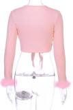 Fashion Sexy V Neck Long Sleeve Regular Sleeve Short Patchwork Tops