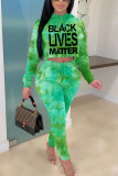 Fashion Casual adult Ma'am Patchwork Print Two Piece Suits pencil Long Sleeve Two Pieces