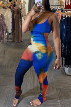 Fashion Sexy Print Patchwork Tie-dyed Sleeveless Slip Jumpsuits