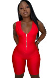 Sexy Fashion zipper Patchwork Solid Sleeveless V Neck Rompers