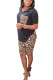 Fashion adult Ma'am OL Leopard Patchwork Two Piece Suits Straight Short Sleeve Two Pieces