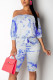 Fashion Sexy Bateau Neck Half Sleeve Off The Shoulder Regular Print Tie Dye Romper