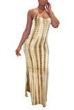 Fashion Sexy adult Green Khaki purple Dark Blue Blue and gray Off The Shoulder Sleeveless Slip Pencil Dress Ankle-Length Print Patchwork split Tie and dye Dresses