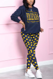 Blends Casual Dot Letter Patchwork Print pencil Long Sleeve Two Pieces
