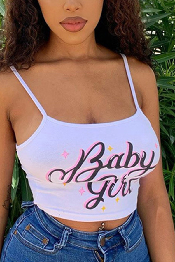 Fashion Sexy Spaghetti Strap Sleeveless Spaghetti Strap Short Letter Print Tops
