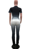 Fashion Active adult Ma'am Letter Gradient Two Piece Suits Lips Print Boot Cut Short Sleeve Two Pieces