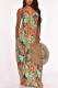 Fashion Sexy Spaghetti Strap Sleeveless V Neck Sling Dress Floor Length Print Dresses