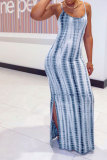 Fashion Sexy adult Green Khaki purple Dark Blue Blue and gray Off The Shoulder Sleeveless Slip Pencil Dress Ankle-Length Print Patchwork split Tie and dye Dresses