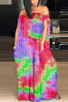 Fashion street Print Tie-dyed Sleeveless one word collar Jumpsuits