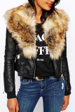 Fashion Street Adult Artificial Furs Solid Patchwork V Neck Outerwear