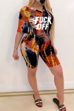 venetian Fashion Casual Print Tie Dye Two Piece Suits pencil Short Sleeve Two Pieces