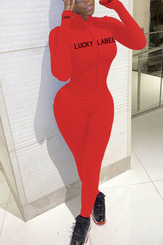 Print letter Solid zipper Long Sleeve Turtleneck Jumpsuits
