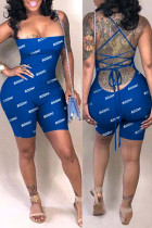 Sexy Print letter Backless bandage Chemical fiber blend Sleeveless Wrapped Rompers