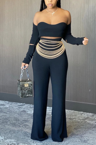 Sexy Solid Loose Long Sleeve Two Pieces