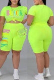 Fashion Casual Printed Plus Size Short Sleeve Set