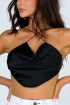 Fashion Sexy V Neck Sleeveless Off The Shoulder Short Solid Tops