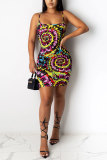 Fashion Casual adult Red Black Pink Off The Shoulder Sleeveless Slip A-Line Mini Print Patchwork Tie and dye Dresses