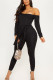 Sexy Solid Long Sleeve one shoulder collar Jumpsuits