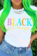 Chemical fiber blend O Neck Short Sleeve Letter Print Character Solid Tops