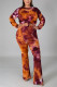 Fashion Casual O Neck Long Sleeve Regular Sleeve Print Tie Dye Plus Size Set