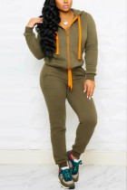 Fashion Casual Long Sleeve Hooded Collar Regular Sleeve Regular Solid Two Pieces