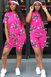 Fashion Active adult Patchwork Print Character Two Piece Suits Straight Short Sleeve Two Pieces