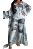 Milk Silk Fashion Casual Print Three-Piece Suits pencil Long Sleeve Two Pieces