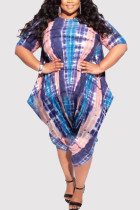 Fashion Casual O Neck Short Sleeve Regular Sleeve Striped Print Plus Size Romper