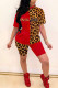 Fashion Sexy adult Ma'am Leopard Letter Patchwork Print contrast color Two Piece Suits pencil Short Sleeve Two Pieces
