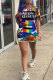 Fashion Casual Print Patchwork letter Lip Short Sleeve O Neck Rompers