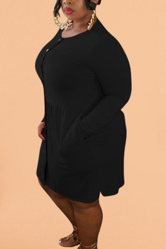 Fashion Sexy adult Ma'am O Neck Solid Button Plus Size
