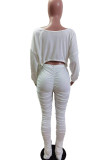 Sexy Solid Draw String Fold O Neck Long Sleeve Regular Sleeve Longer In The Rear Two Pieces