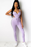 knit Sexy Active Solid Patchwork Two Piece Suits Straight Sleeveless Two-piece Pants Set