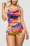 Sexy Fashion Print Suspender Top Shorts Set