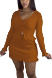 Fashion Casual adult Ma'am Solid Two Piece Suits A-line skirt Long Sleeve Two Pieces