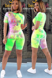 Fashion Casual Print Tie Dye Two Piece Suits pencil Short Sleeve Two Pieces