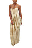 Fashion Sexy adult Green Khaki purple Dark Blue Blue and gray Off The Shoulder Sleeveless Slip Pencil Dress Ankle-Length Print Patchwork split Tie and dye Dresses