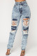 Denim Zipper Fly Button Fly Mid washing Hole Zippered Pocket Skinny Pants Pants
