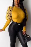 O Neck Long Sleeve Patchwork Solid Tops