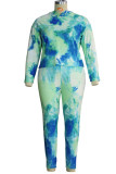 Casual Twilled Satin Print Tie-dye Hooded Collar Plus Size 