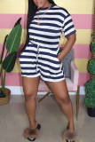 Fashion Casual Striped Short Sleeve O Neck Rompers