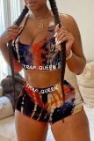 Fashion Sexy adult Letter Patchwork Print Character Tie Dye Two Piece Suits pencil Sleeveless Two Pieces