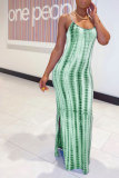 Fashion Sexy adult Green Khaki purple Dark Blue Blue and gray Off The Shoulder Sleeveless Slip Pencil Dress Ankle-Length Print Patchwork split Tie and dye Dresses