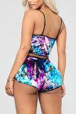 Sexy Fashion Print Suspender Top Shorts Set