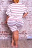 Fashion Casual Sportswear O Neck Short Sleeve Regular Sleeve Striped Plus Size Set