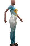 Fashion Active adult Ma'am Letter Gradient Two Piece Suits Lips Print Boot Cut Short Sleeve Two Pieces