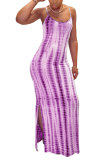 Fashion Sexy adult Green Khaki purple Dark Blue Blue and gray Off The Shoulder Sleeveless Slip Pencil Dress Ankle-Length Print Patchwork split Tie and dye Dresses