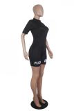 Fashion Casual Print Patchwork letter Solid Short Sleeve Turtleneck Jumpsuits